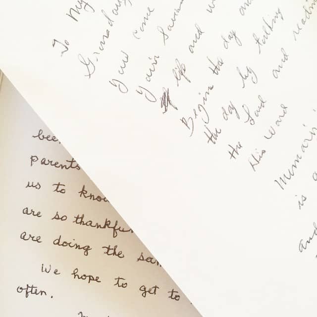 It's National Handwriting Day! I love to hand-letter pretty words, but even more than that I love finding handwritten treasures: a collection of recipe amendments my sister wrote out for me and tucked into a cookbook full of family recipes, handwritten notes from my grandmothers, the surprise of my late sister's loopy printing inside an old box of Monopoly. Write a little letter today and send it to someone you love. ️