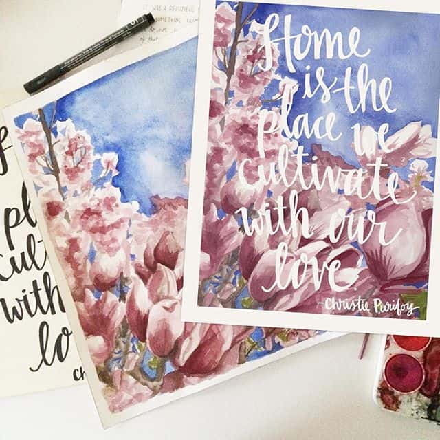"Home is the place we cultivate our love." – @christiepurifoy Christie's words and the way she plays with metaphor have meant so much to me, and it was a gift to be able to pen some of her words over this magnolia print. This print is a free download for you! We're celebrating Christie's new book, Roots and Sky, over at @grace_table and you can head there to read about the book and get your print. #rootsandsky {link in profile}